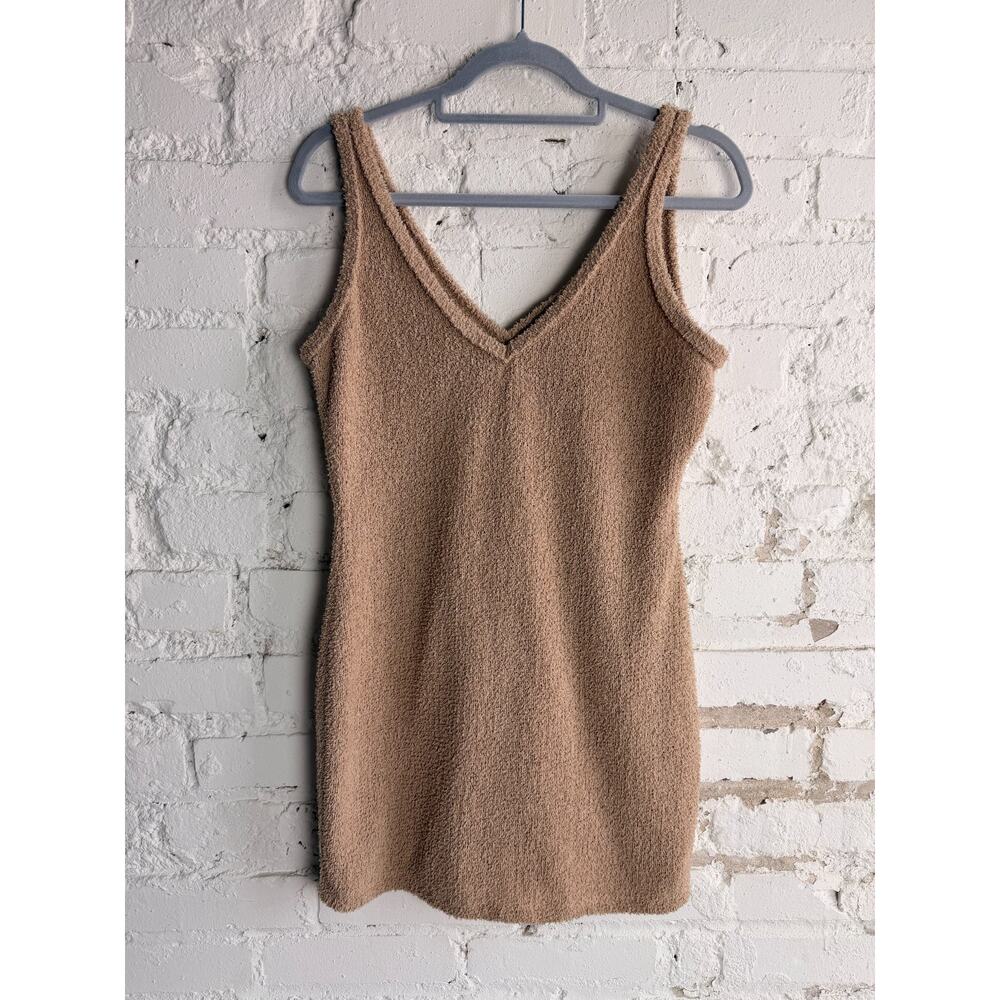Wild Fable Tan Fuzzy Knit Dress Medium Sleeveless Cozy Minimalist Mini